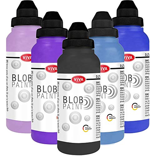 Viva Decor Blob Paint Set (Purple Ocean, 5 x 280 ml) - gebrauchsfertiges Farben Set für Blob Painting Dot Painting Art - Dotting Tool für Leinwand, Mandala