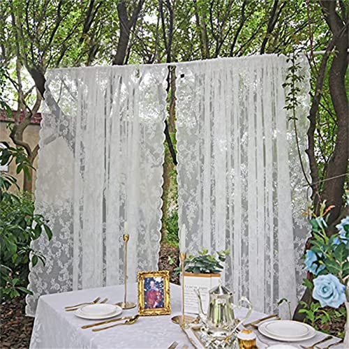 ZOYIEP 2 Stück Spitzen Gardinen, Boho Weiß Spitze Gardine,Transparente Voile Vorhang Stickerei Vorhänge für Wohnzimmer Schlafzimmer Hochzeit dekor (180x150cm)