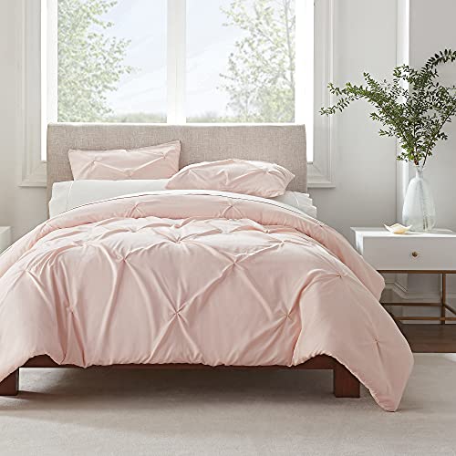SERTA Simply Clean Bettwäsche-Set, ultraweich, hypoallergen, schmutzabweisend, plissiert, für Doppelbett/Queen-Size-Bett, Rot