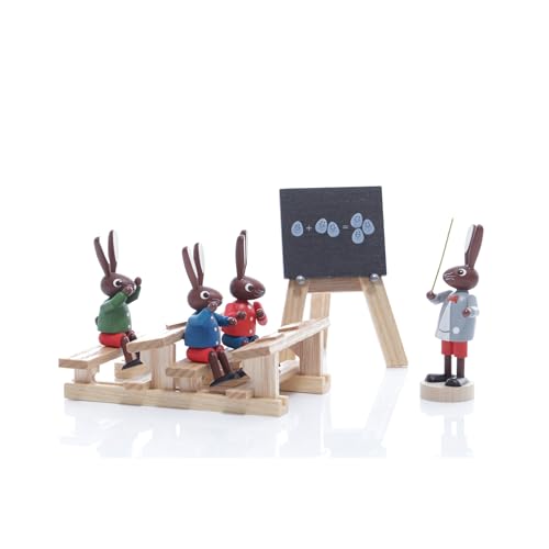 Osterdeko Osterhasenfiguren "Hasenschule klein " Figuren aus Holz, handgemacht, Volkskunst aus dem Erzgebirge als Dekoration für Ostern, 5 cm