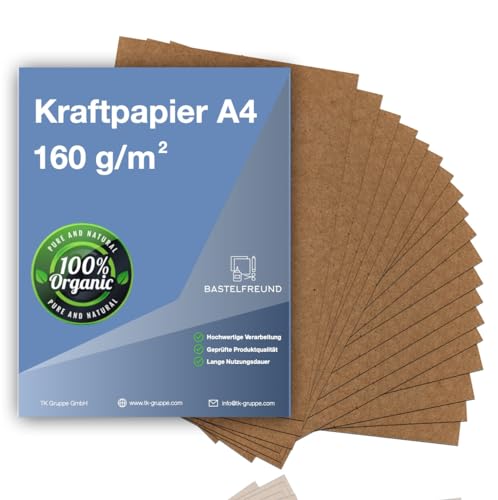 5x 100x Kraftpapier 160 g/m² DIN A4 Papier braun aus Naturkarton geeignet als Bastelkarton, Kraftkarton, Scrapbooking - bedruckbar (500x)