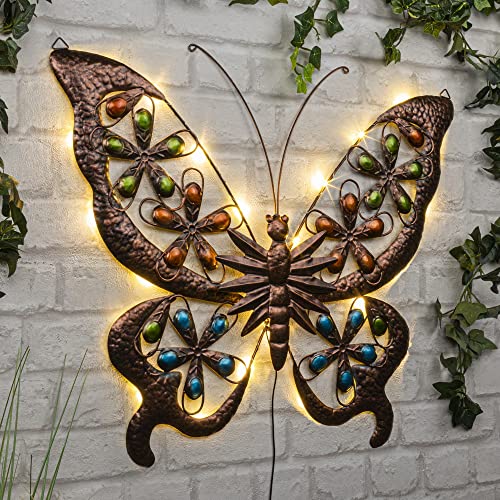 Haushalt International HI LED Solar-Wandlicht LED-Beleuchtung Schmetterling Wanddekoration mit 24 LEDs warmweiß
