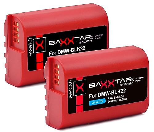 Baxxtar Pro Akku DMW-BLK22 DMW-BLK22-E (2X 2400mAh) Keine Verwendungseinschränkung - optimiert für Lumix DC-GH6 - mit aktivem NTC Sensor