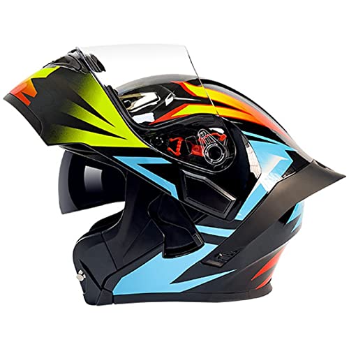 Klapphelme Motorradhelm,DOT/ECE-Zertifiziert Mit Doppelvisier Sonnenblende Klapphelm Motorradhelm Integralhelm Outdoor Schutzhelm Für Erwachsene Damen Herren (Color : E, Size : XL=61-62cm)