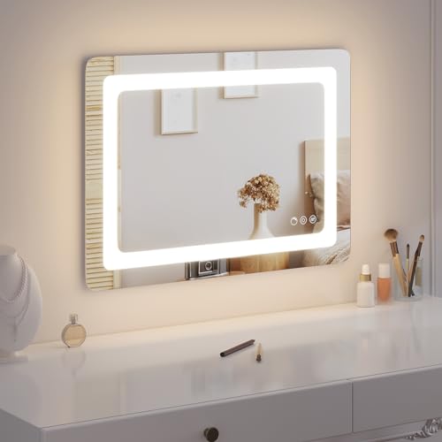 EUGAD Spiegel mit Beleuchtung 50X70cm Badspiegel Anti-Beschlag Wandspiegel, Dimmbar Badezimmerspiegel,IP44 Energiesparend Led, 3 Lichtfarben, Touch-Schalter und Speicherfunktion