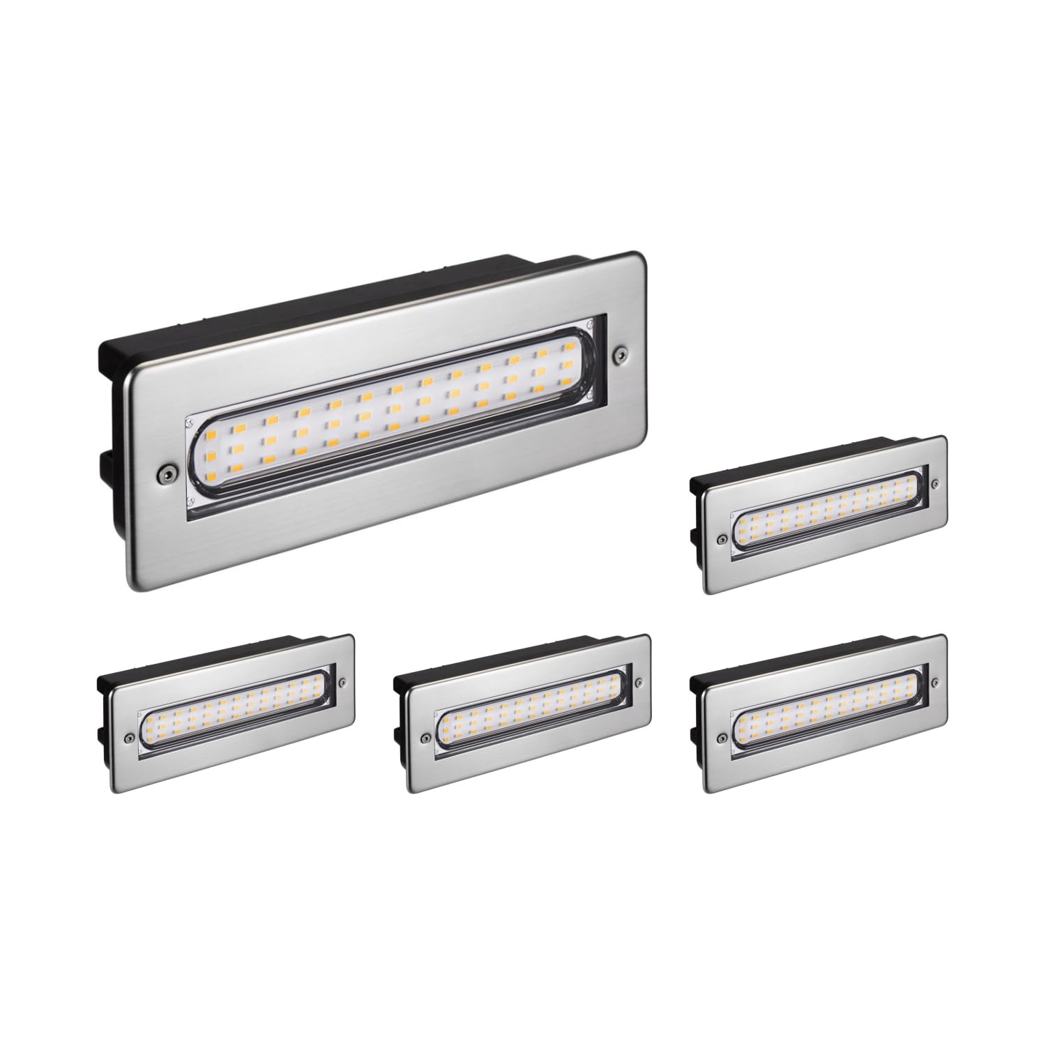 ledscom.de 5 Stück LED Treppenlicht/Wandeinbauleuchte für innen und außen, eckig, edelstahl, 198 x 61mm, 2,2 W, 248lm, warmweiß