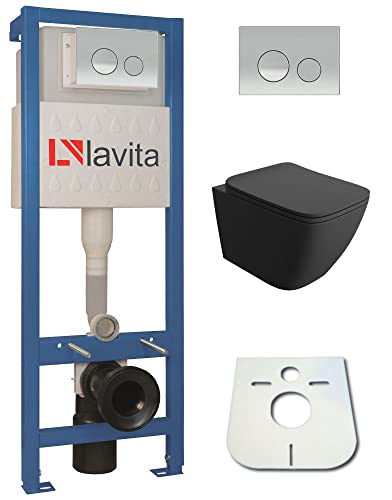 Domino Lavita Vorwandelement inkl. Drückerplatte + Wand WC LINO BLACK ohne Spülrand + WC-Sitz mit Soft-Close-Absenkautomatik (Drückerplatte OC)