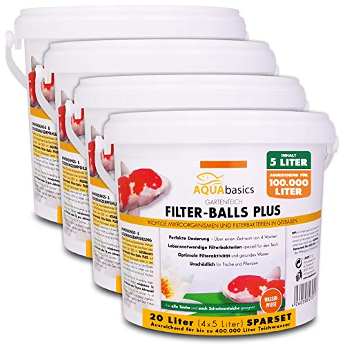 AQUAbasics Gartenteich Filter-Balls Plus enthalten Mikroorganismen, Filterbakterien in Gel-Bällen - Algen, trübes Wasser, schlechte Wasserwerte haben Keine Chance, Größe:20 Liter