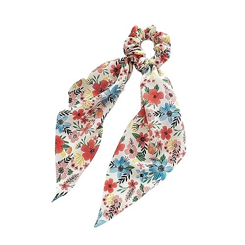 Chiffon Druck Haar Schal for Frauen Pferdeschwanz Halter Scrunchie Krawatte Haar Zubehör Kopfbedeckungen (Color : S5, Size : One size)
