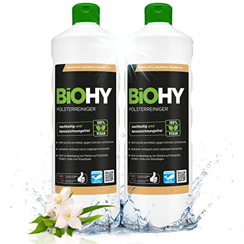 BIOHY Spezial Polsterreiniger 2 x 1 Liter Flaschen | Ideal für Autositze, Sofas, Matratzen etc. | Ebenfalls für Waschsauger geeignet