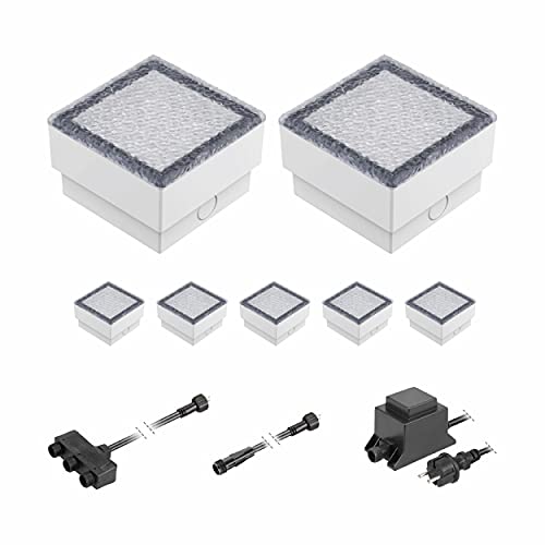 ledscom.de LED Pflaster-Stein Gorgon Boden-Einbauleuchte für außen, 10x10cm, 12V, warm-weiß 7er Set