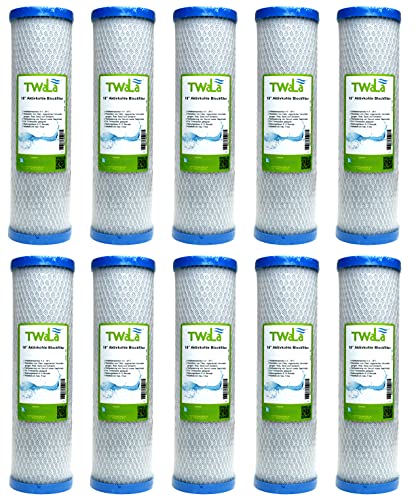 10x TWaLa Aktivkohleblockfilter 10 Zoll Wasserfilter 10 µm für Umkehrosmose, Hauswasseranlagen, Brunnenwasser zur Geschmacksneutralisierung und Geruchsneutralisierung Kokussnussschalen