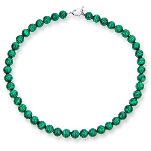 Plain Einfach Western Jewelry Dark Forrest Green Imitation Malachit Runde 10Mm Bead Strand Halskette Für Frauen Versilbert Verschluss 16 Zoll