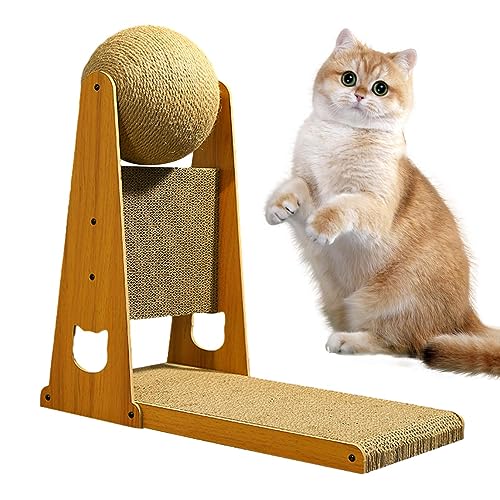 Ziurmut L-förmiger Kratzbaum für Katzen - Stilvoller vertikaler Katzenkratzbaum mit Kratzball | Kratzfestes Sisal-Katzenkratzspielzeug, langlebiges Katzenbett, abnehmbares Katzenspielzeug für