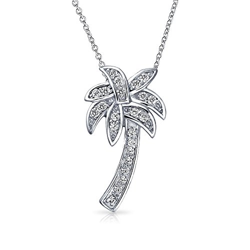 Bling Jewelry Hawaiianische Nautische Pave Cubic Zirconia CZ Tropical Strand Vacation Palm Tree Halskette Anhänger Für Frauen .925 Sterlingsilber