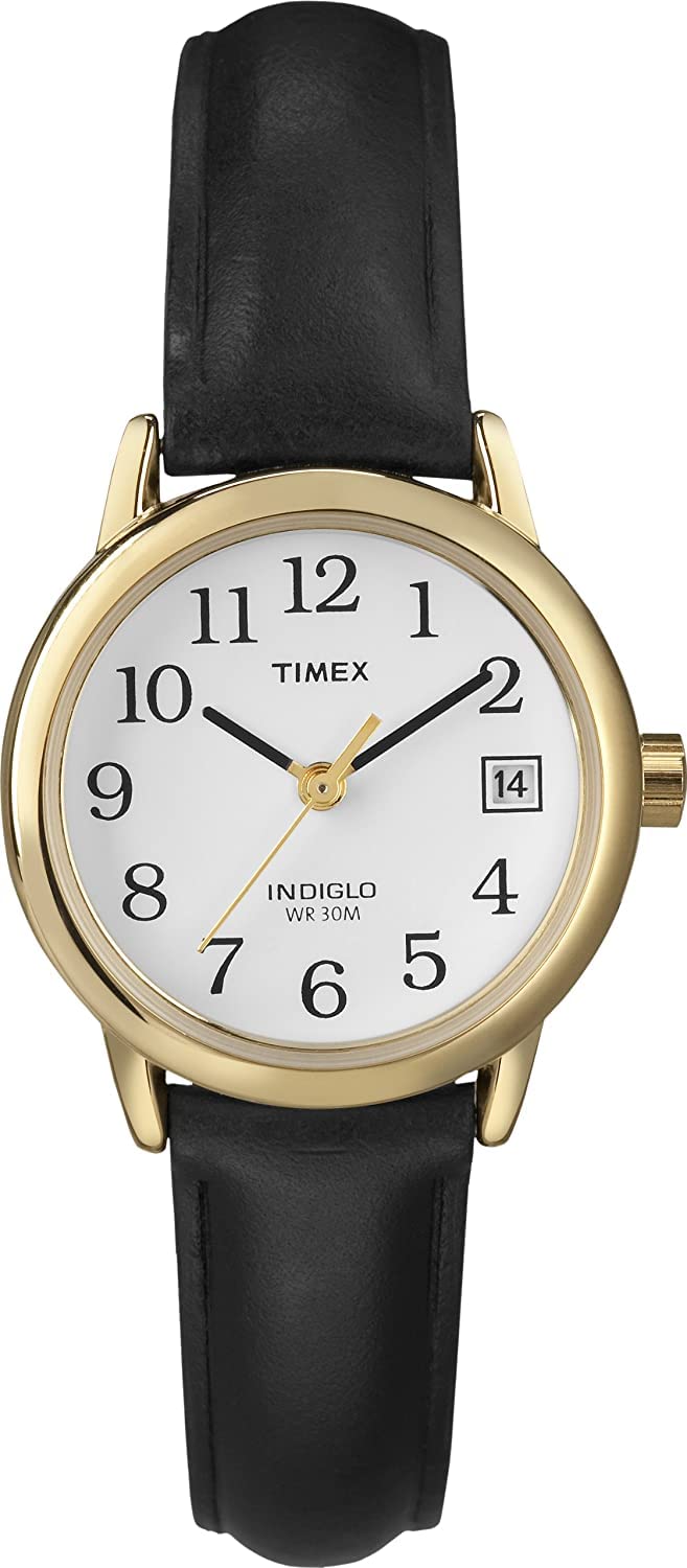 Timex Easy Reader Damen-Armbanduhr, 25 mm, schwarzes Lederarmband, Datumsfenster, Quarz-Armbanduhr, T2H341
