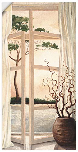 Artland Wandbild selbstklebend Vinylfolie 50x100 cm Wanddeko Wandtattoo Fensterblick Toskana Sonnenuntergang Landschaft Malerei T4OM
