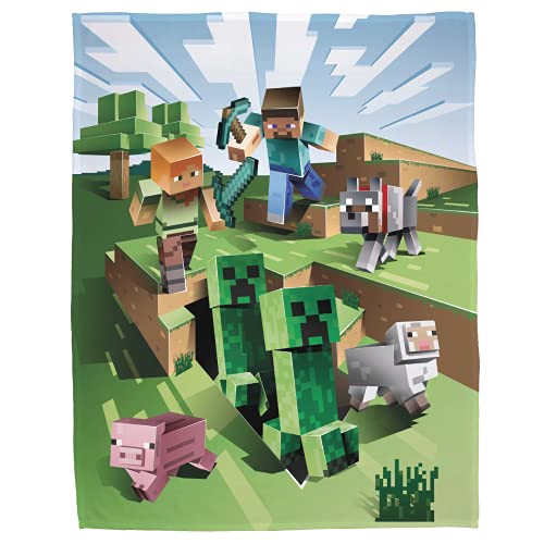 Minecraft Kuscheldecke 160x200 cm · Coral Fleece-Decke Minecraft Figuren Fanartikel für Kinder, Teenager und Erwachsene · Tagesdecke · Überwurf