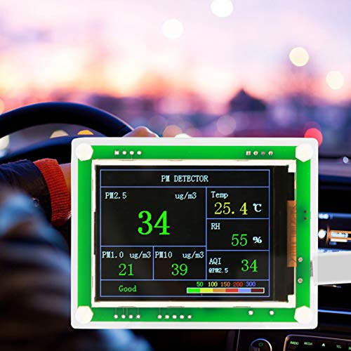 Luftqualitätsdetektor, 2,8-Zoll-TFT-Multifunktions-Digitalauto PM2.5 Luftqualitätsdetektor-Monitor in PM1.0, PM10.0, PM2.5, AQI, Temperatur, Luftfeuchtigkeit, Partikeln für zu Hause, im Büro, im Auto