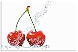 ARTland Spritzschutz Küche aus Alu für Herd Spüle 100x65 cm (BxH) Küchenrückwand mit Motiv Essen Obst Früchte Kirsche Wasser Modern Hell Rot T5SO