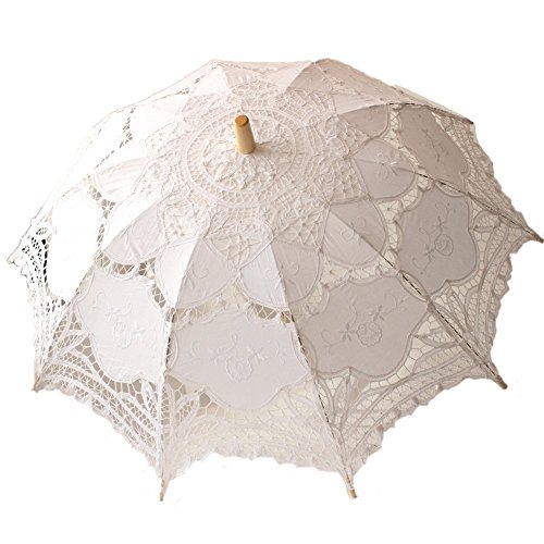 Jellbaby Sonnenschirm für Hochzeit, Spitze, viktorianisches Damen-Kostüm, Zubehör, Brautparty-Dekoration (weiß)