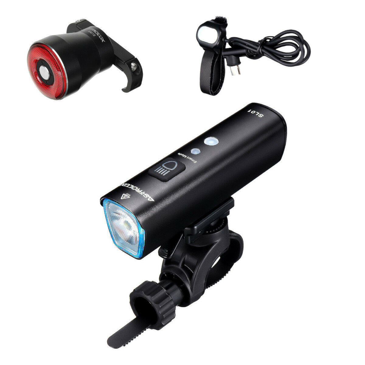 Astrolux® Fahrradbeleuchtungsset mit SL01 1000lm Smart Vibration Sensing Scheinwerfer Frontlampe und SM10 Smart Brake Se