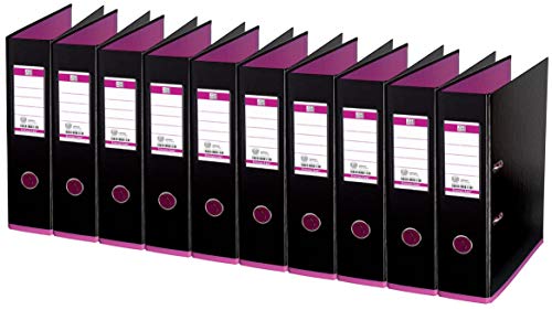 ELBA 100081035 Ordner myColour 10 Stück Kunststoffbezug außen und innen 8 cm breit DIN A4 zweifarbig in schwarz und pink