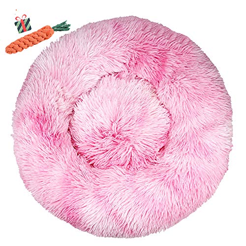 Fansu Hundebett rund Hundekissen Plüsch weichem Hundesofa rutschfest Base Katzenbett Donut Größe und Farbe wählbar (Tie-Dye Pink,80CM)