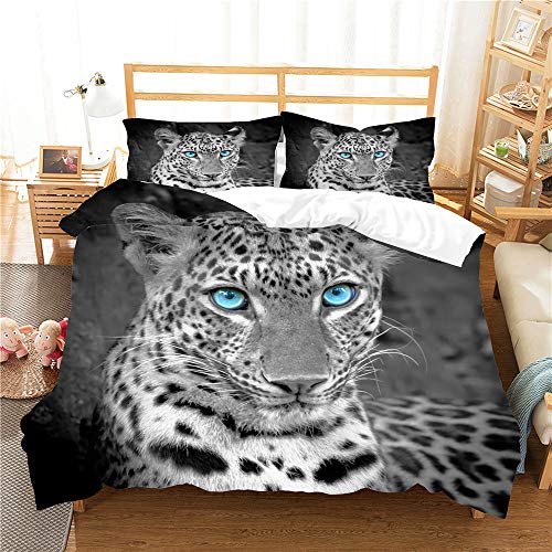 Loussiesd 3D Leopard Bettwäsche Set Wild Tier Bettbezug Set Kinder Jungen Mädchen 155x220 cm Microfaser Betten Set mit Reißverschluss und 1 Kissenbezug 80x80 cm Anti-Fading