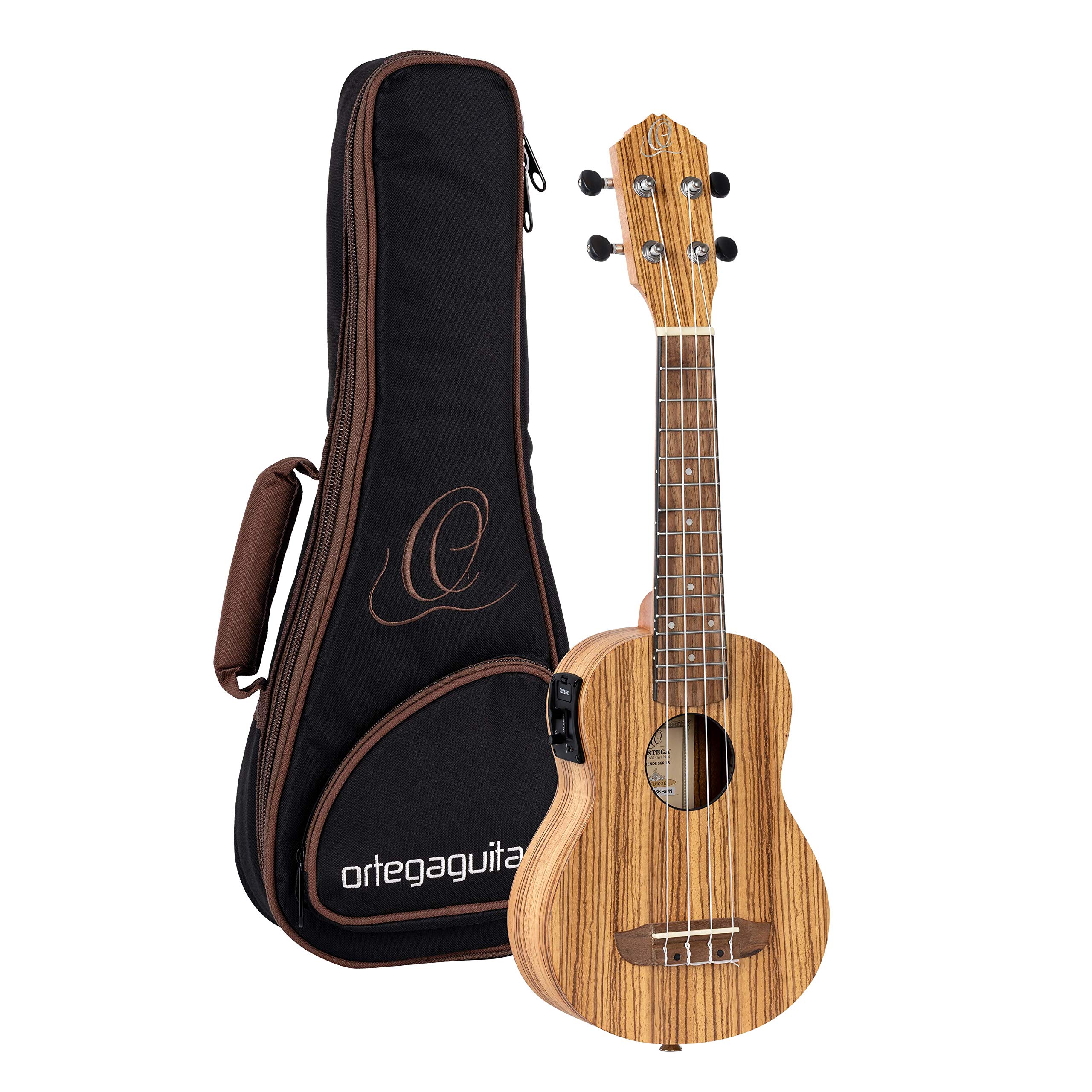 Ortega Guitars Sopran Ukulele elektro-akustisch - Timber Series - inklusive Deluxe Gigbag - Zebrano/ Mahagoni (RFU10ZE)