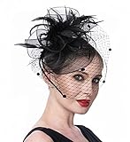 Fascinator Blume Netzmütze Feder Mesh Netz Schleier Tea Party Derby Hut mit Clip und Haarband für Frauen (A6-Schwarze)