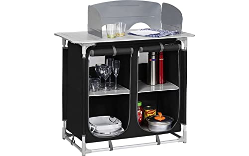 BERGER Küchenbox Camping Sideboard, Alugestell, schwarz/grau, inkl. Windschutz und Tragetasche, Aufbau-Schrank