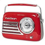 FREESOUND-VR40R - MADISON - 30W Vintage-Radio mit langer Batterielaufzeit, Bluetooth, USB und UKW - Rot