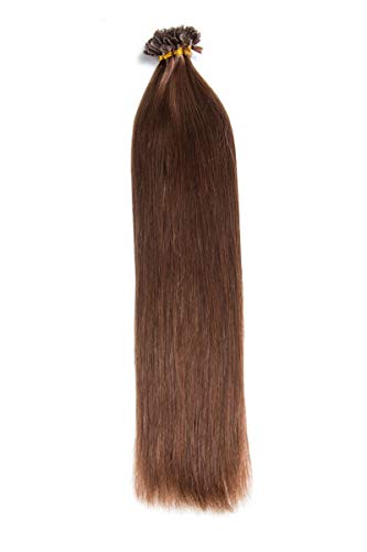 Schokobraune Bonding Extensions aus 100% Remy Echthaar - 100x 1g 45cm Glatte Strähnen - Lange Haare mit Keratin Bondings U-Tip als Haarverlängerung und Haarverdichtung in der Farbe #4 Schokobraun