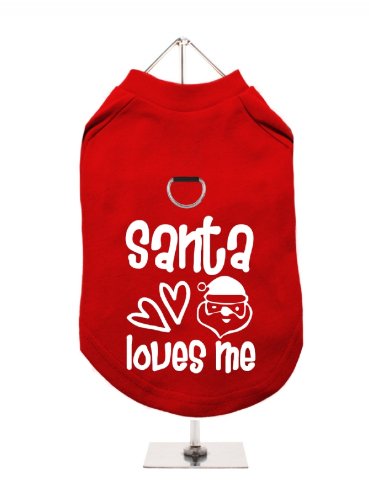 '"Christmas: Santa Loves Me" UrbanPup Hunde/T-Shirt (rot/weiß)