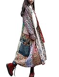 LZJN Damen Trenchcoat Floral Print Jacke Chinesischen Stil Patchwork Outwear, B, Einheitsgröße