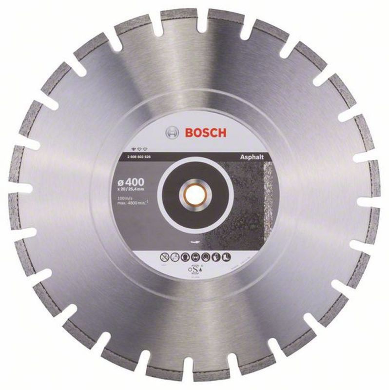 Bosch Diamanttrennscheibe Standard for Asphalt, 400 x 20,00/25,40 x 3,6 x 8 mm 2608602626
