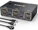 USB3.0 HDMI KVM Switch Dual Monitor 2 Port 4K@60Hz, KVM Switch 2 pc 2 monitore mit 4 USB 3.0 Ports, KVM Switch 2 monitore Support HDMI 2.0, Button Switch, 2 pc 2 monitor Switch mit HDMI+USB Kabel