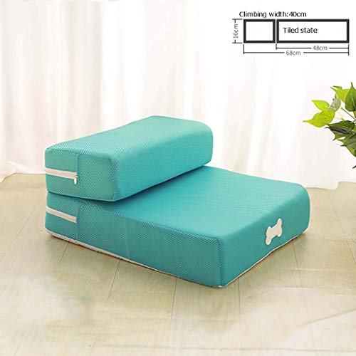 AOLI Faltbare Haustiertreppe, Schwammtür für Hunde Hundeschritte Netzschlafsofa Leiter Atmungsaktive Haustiertreppe Soft Easy Climb 2 Stufen für Katzen und Hunde - Gelb 48 x 20 cm (19 x 8 Zoll),Blau