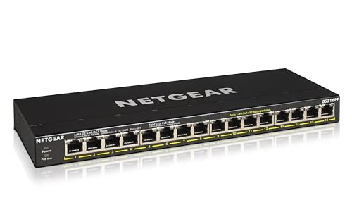 Netgear GS316PP-100PES 16-Port PoE Gigabit Ethernet Unmanaged Switch Schwarz