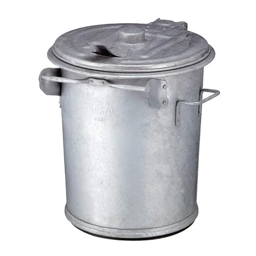 PROREGAL Feuerfeste runde Mülltonne aus Stahl | 70 Liter, HxØ 63x50cm | Verzinkter Stahl | Silber