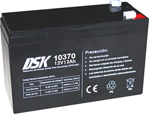 DSK 10370 - Versiegelte wiederaufladbare AGM-Bleibatterie 12V mit 18Ah. Ideal für Auto- und Elektromotorräder für Kinder, Motorroller, USV-Systeme, Sicherheits- und Kommunikationssysteme…