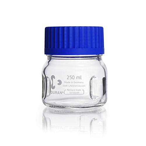 DWK Life Sciences SD-0438 Duran Borosilikat Glas 3.3 Schikane-Flaschenmit mit Schraubverschluss und Ausgießring, GLS 80 Gewindegröße, 250ml Kapazität, GL45 Gewindegröße, Klar