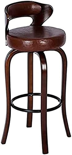 Vintage-Barhocker mit Rückenlehne, gepolsterte Barstühle aus Leder, Thekenstühle aus Holz, nordische Küchen-Frühstücksbarhocker, 25,6 Zoll Sitzhöhe, braun, 75 cm, 234 malerisch