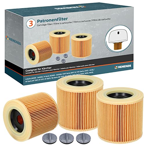 Kenekos - 3 Filter geeignet für Kärcher Staubsauger WD2 WD3 P Extension KIT WD3 Premium MV3 A-Serie K-Serie SE 4001 SE 4002 | Patronenfilter für WD MV 3 2 | 6.414-552.0