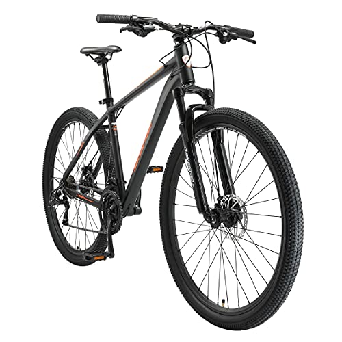 BIKESTAR Hardtail Aluminium Mountainbike Shimano 21 Gang Schaltung, Scheibenbremse 29 Zoll Reifen | 19 Zoll Rahmen Alu MTB | Schwarz Orange
