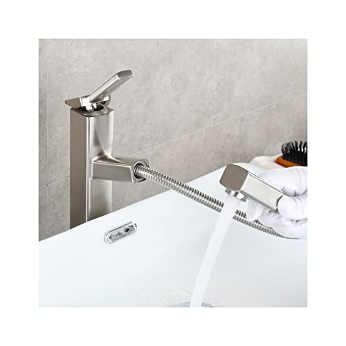 Badezimmer-Wasserhahn, Einhand-Waschtischarmatur for heißes und kaltes Wasser mit ausziehbarer Waschtischarmatur, Messing-Waschtischarmatur, schwarz hoch (Color : Brushed High)