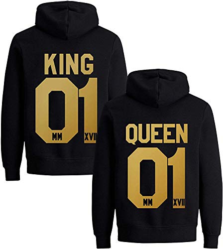 Couples Shop King Queen Hoodie Pullover - 1 Stück King Herren Gold-Schwarz S
