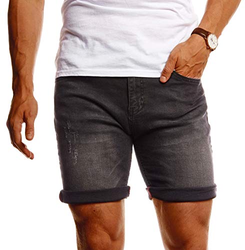 Leif Nelson Herren Shorts Jeans Stretch Kurze Hose für Sommer Slim Fit Basic Kurze Jeanshose für Männer Denim Jungen weiße Freizeithose Chino Cargo Bermuda LN1397 Grau W32