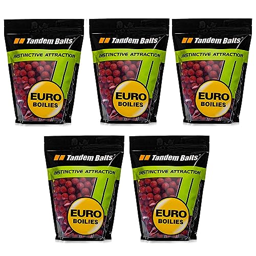 Tandem Baits 5-er Set Euro Boilies Erdbeere | Karpfen Angeln ohne Mühe | Köder zum Große-Fische-Angeln | Karpfenzubehör für Profis & Hobby-Angler 16 mm 1 kg